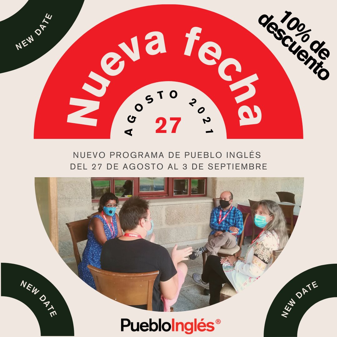 puebloingles's tweet photo. ¡10% de descuento en Pueblo Inglés adultos del 27 de agosto al 3 de septiembre!🙌 ¡Reserva ya tu plaza! en https://t.co/GbLcR109SE
If you are a native English speaker and you would like to participate as a volunteer you can apply online here👉 https://t.co/SaSRX01Xqy https://t.co/PmDX8mARHP
