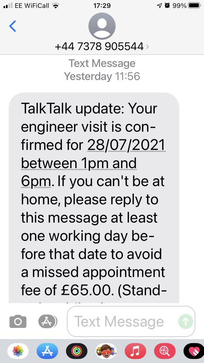 SandraSpringett's tweet photo. This would be funny if my daughter wasn’t be charged £44 a month for the privilege now trying to charge an appointment booked for tomorrow @TalkTalk #ripoff https://t.co/mF5izG01Y3
