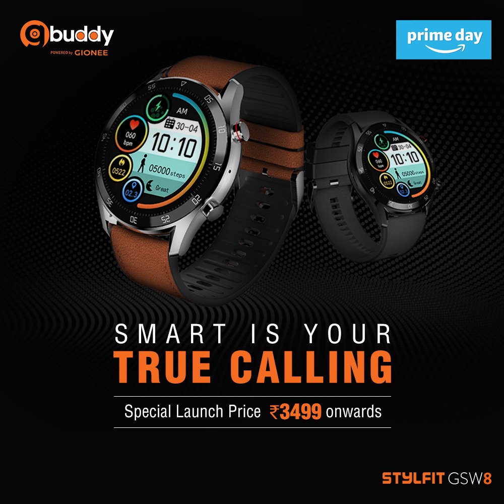 GioneeIndia's tweet photo. The all-new #Gbuddy #GSW8 has it all. What else would you like to do? Monitor your health? Store your music? Sure. And if you need one more reason here you go: get it at a special launch price of ₹3,499/- onwards during the #AmazonPrimeDay #sale.
Buy now: https://t.co/izmzKCmxyr https://t.co/ZVRnuFqVN9