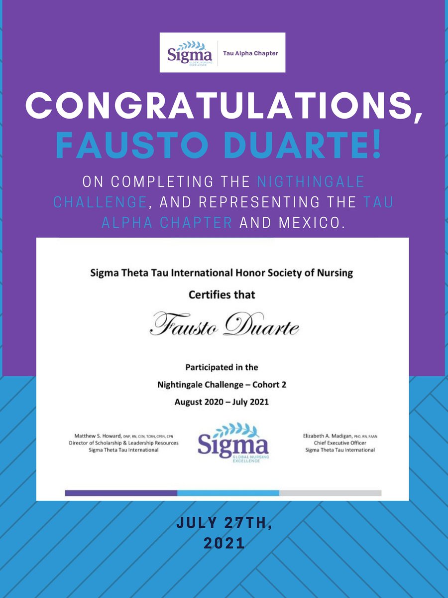 TauAlphaSig's tweet photo. ¡Muchas felicidades! @FaustoDuarte_
¡El esfuerzo da resultados!

--

Congratulations!
Effort pays off!

#WeAreSigmaNurses #InfuseJoy https://t.co/GEtAQcPUEO