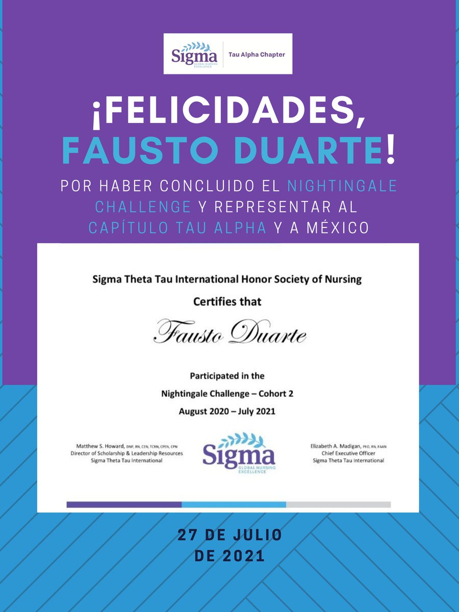TauAlphaSig's tweet photo. ¡Muchas felicidades! @FaustoDuarte_
¡El esfuerzo da resultados!

--

Congratulations!
Effort pays off!

#WeAreSigmaNurses #InfuseJoy https://t.co/GEtAQcPUEO