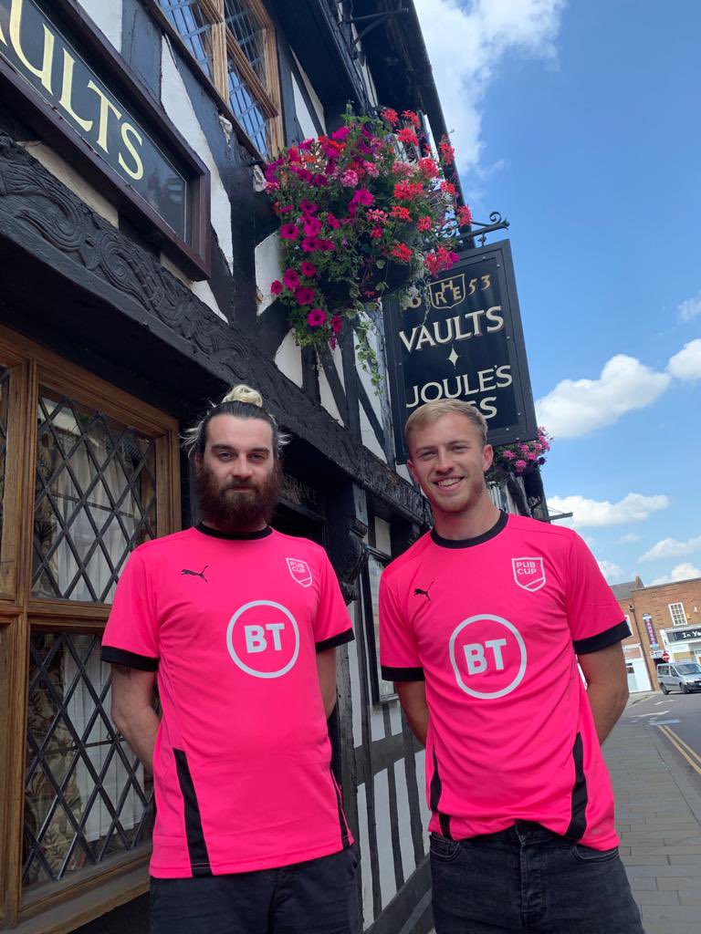 Sandbrook Vaults FC will play in the BT Pub Cup on Sun 1st Aug at Man City’s Etihad Academy. 32 Pub Teams from across the North will compete and the winners will meet the South winners at Wembley (yes Wembley). Aaron and James modelling the new strip.#vivalavaults #PubCup