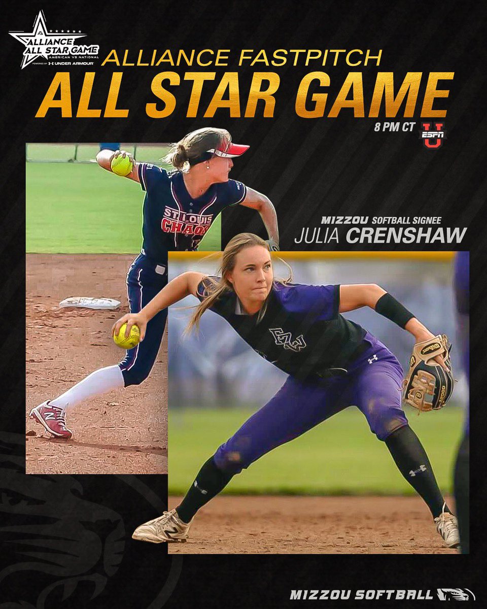 MizzouSoftball's tweet photo. Catch signee Julia Crenshaw in the @thealliancefp All Star Game tonight on @ESPNU at 8 p.m. CT!

#OwnIt🐯🥎 https://t.co/vdFxuVbYIS