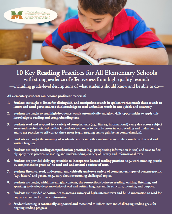 texasldcenter's tweet photo. Learn 10 easy-to-follow recommendations that states, school districts, and schools can use to improve elementary students' reading outcomes. Also included are descriptions of what students should know and be able to do at the elementary grade levels. https://t.co/LZ8bq8E5aB https://t.co/zyyRzr7Jhy