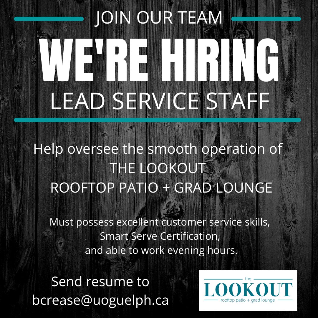 A new spot on campus is opening up in the UC!! We're looking for Gryphons who are interested in joining The Lookout team. Duties include bar-tending, taking/delivering orders, and helping us oversee its smooth operation.