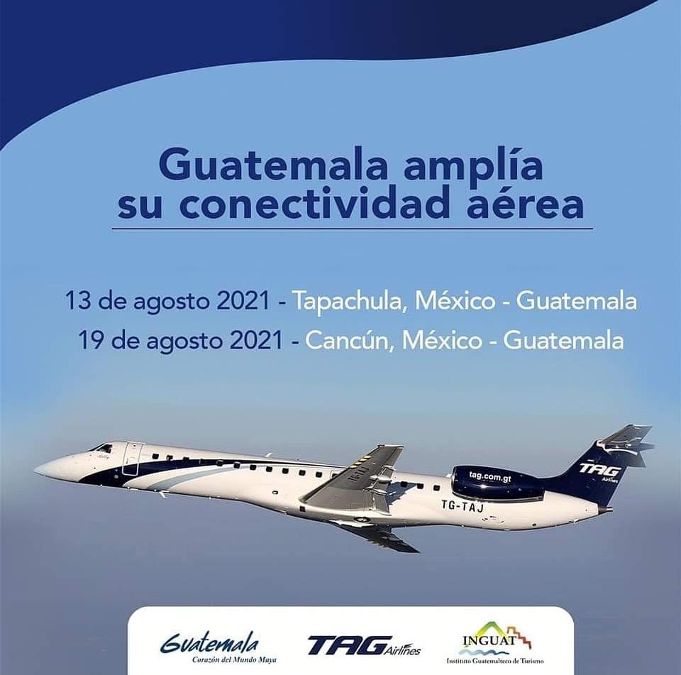 TAG Airlines, anunció que iniciará nuevas rutas de vuelo hacia las ciudades de Cancún y Tapachula, ampliando su portafolio de destinos en la región. Estas serán activadas a partir de la segunda semana de agosto. #IndustriaDeReuniones #MeetingsGuatemala #BicentenarioGuatemala