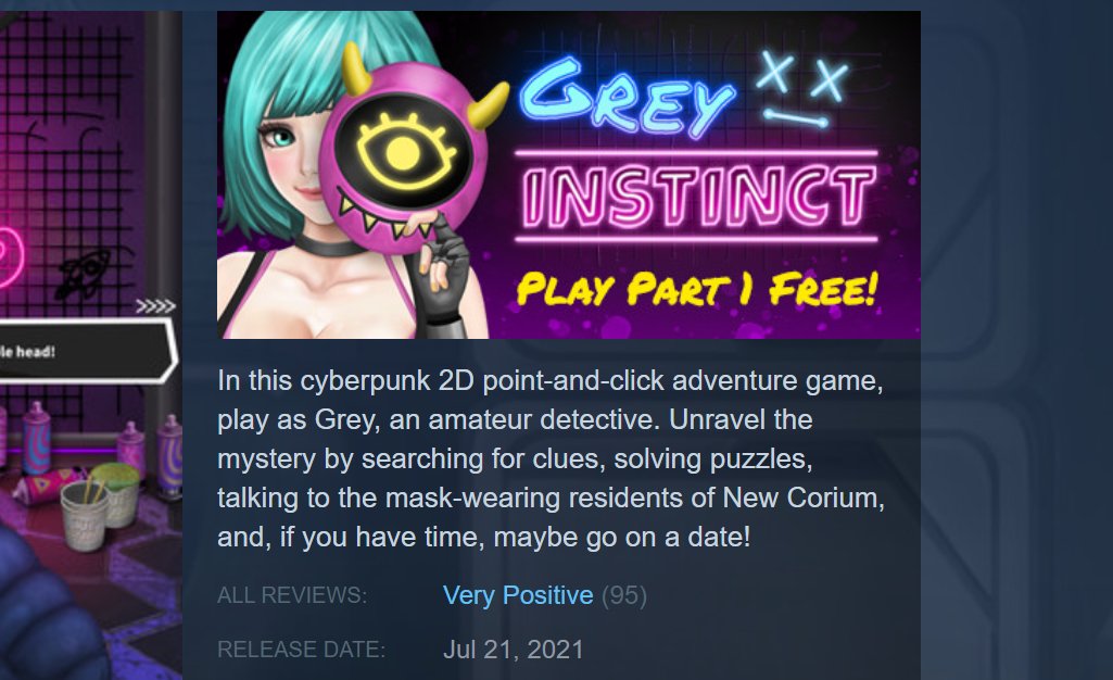 People love Grey Instinct!!! Thank you for all the nice reviews🤩 What do you want to see more of part 2? (Besides more cute girls😉) 
#GreyInstinct #indiegame #indiedev #gamedev #Steam