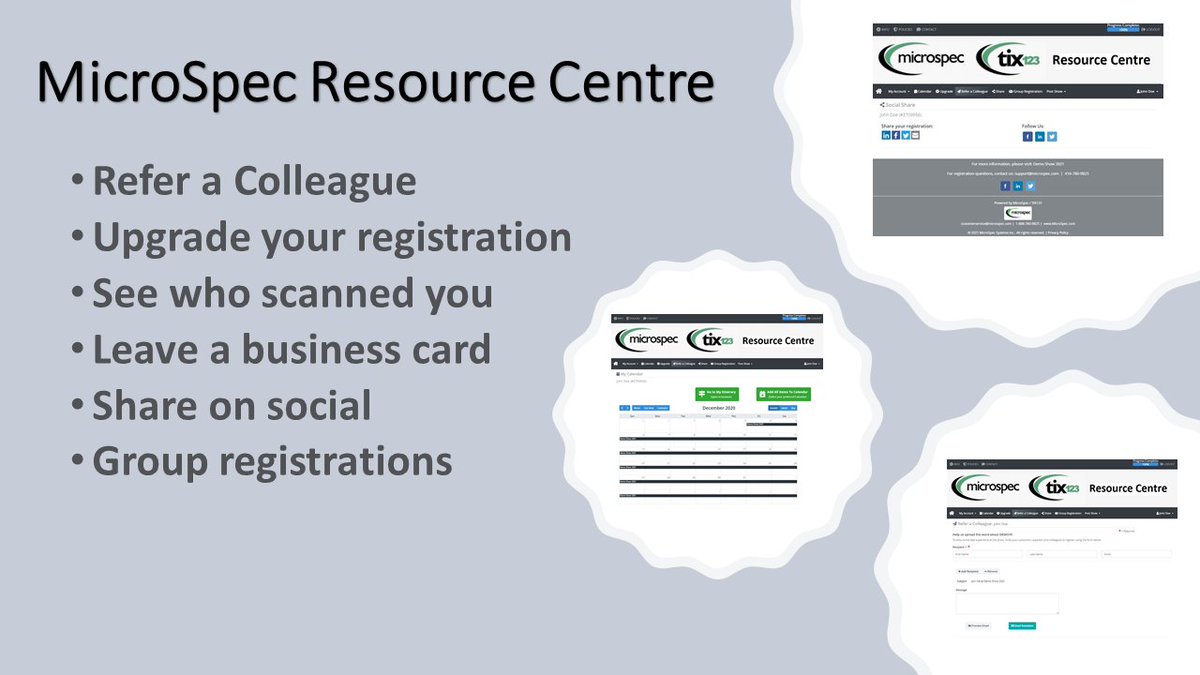 MicroSpecTIX123's tweet photo. MicroSpec/TIX123’s Attendee Resource Centre has all the features your attendees need to manage their show experience.
Visit us today to learn more!
https://t.co/39EV6yIfE3 https://t.co/Ij6pVphnf8