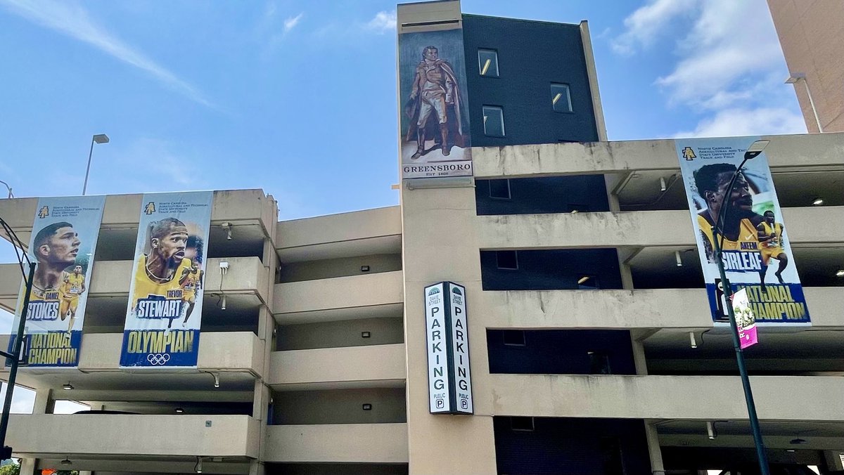 WhoIsHLM's tweet photo. If you’re in and around @DowntownGSO you just might see some fantastic #NCAT student athletes hanging around. Congratulations to them all. #AggiePride https://t.co/owHEuyCkCr