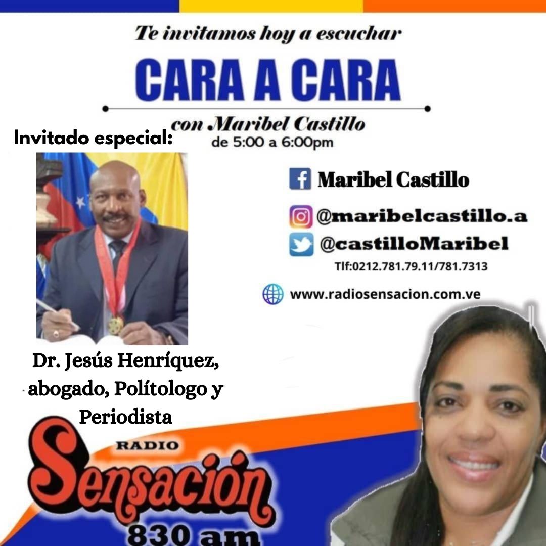 CastilloMaribel's tweet photo. Te Invitamos Hoy #27ul a las 5:00 pm a 6:pm En mi programa #CaraaCara en #RadioSensacion830am Estará como Invitado.
Dr. Jesús Henriquez.
👇
Abogado, Politologo y Periodista.
¡No Se Lo Pierdan¡
👇 https://t.co/7KQzr42dia