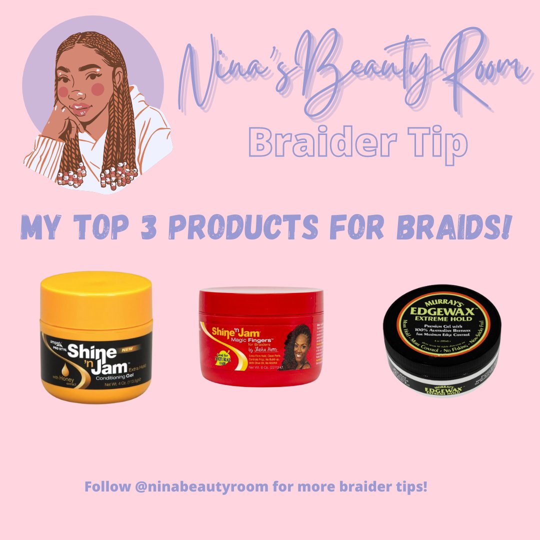 ninabeautyroom's tweet image. Here are a few of my favorite braiding products! 

Shine N Jam 
Magic Fingers 
Murray’s EDGEWAX 

#braidertips #batonrougebraids