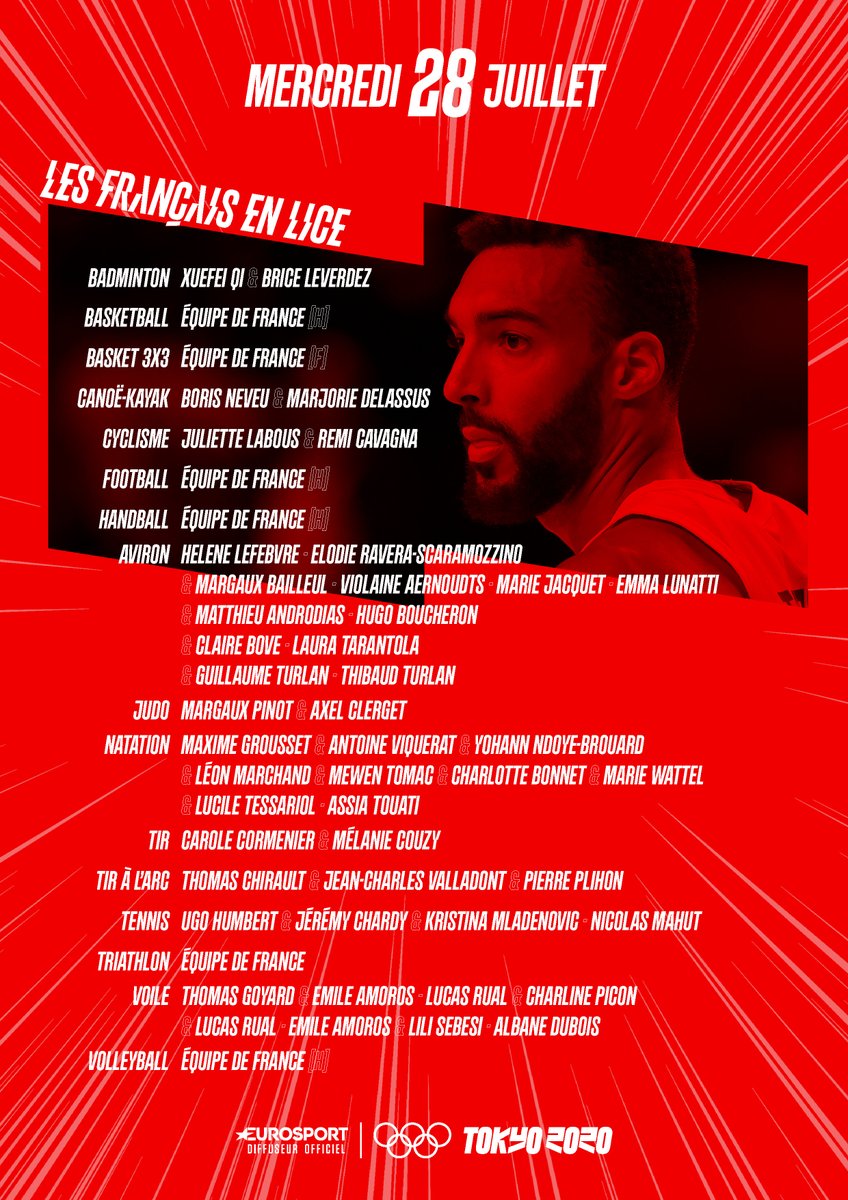 EmmanuelleFaure's tweet photo. Votre programme des #JeuxOlympiques sur @Eurosport_FR demain ainsi que tous les Français en lice, c'est par ici 👋...

...Et ça va envoyer ! https://t.co/GWYyNGeVf4