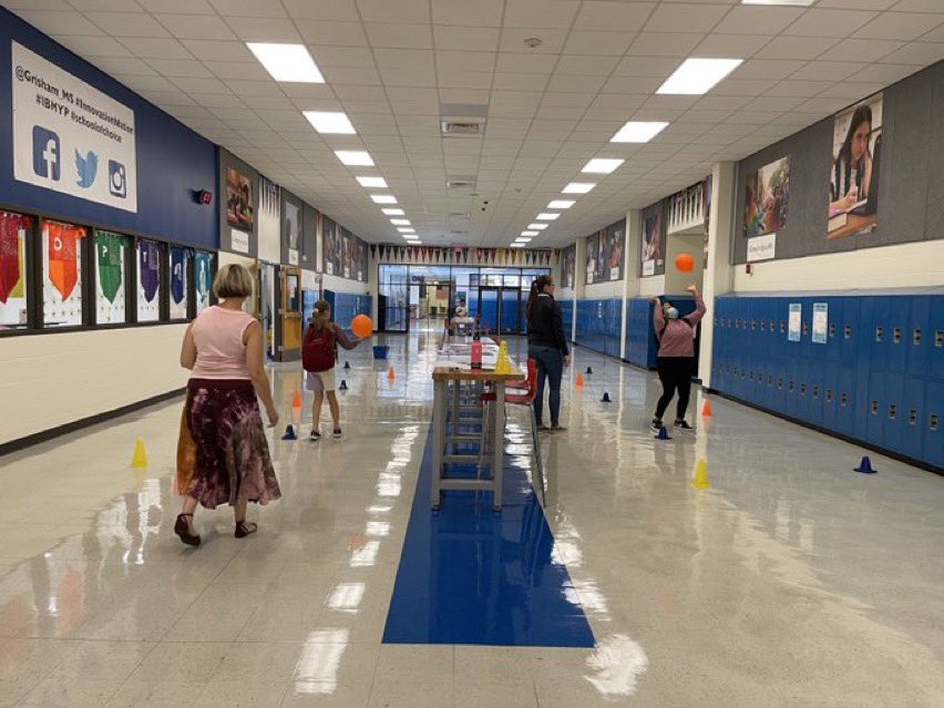 cevms_drama's tweet photo. So much fun coming up with this little obstacle course for the students for balloon race car week! Challenge: to navigate around traffic cones, all while bouncing a balloon and wearing a stuffed backpack. Yay!! :) #RRISDpropel @cevms_fletcher @SommersScience https://t.co/Rg16lrgWWH