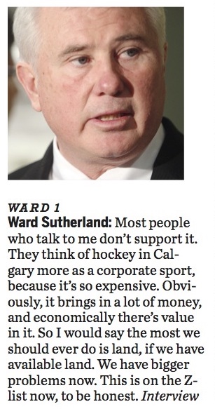 Peter Oliver (@peterloliver) on Twitter photo 2014 <a href="/Ward4Ward1/">Ward Sutherland</a> on public subsidy for a new pro hockey arena in Calgary:
"I would say the most we should ever do is land, if we have land available." 2014 <a href="/Ward4Ward1/">Ward Sutherland</a> on public subsidy for a new pro hockey arena in Calgary:
"I would say the most we should ever do is land, if we have land available."