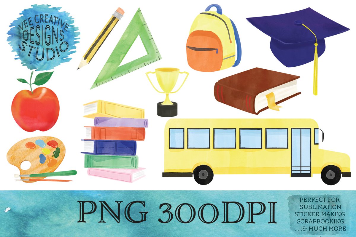 School Watercolor PNG Clipart Bundle| Graduation Designs designbundles.net/esi-designs/14… #digitalillustration #clipart #sublimation #graphicdesign #digitaldesign