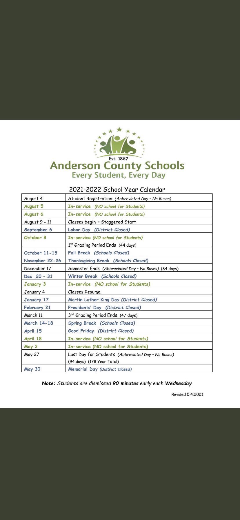 Norris Elementary on Twitter "Our student school calendar for the year.…