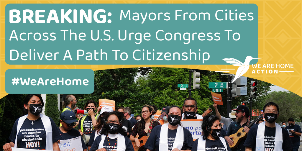 Image of a crowd of masked advocates supporting a pathway to citizenship for undocumented Americans.