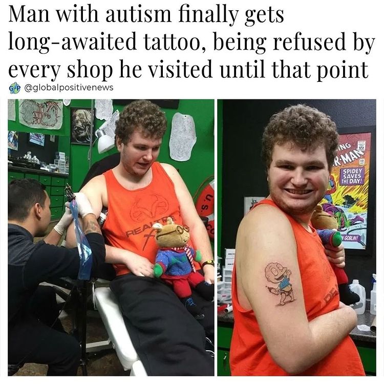 He looks SO happy!🙌  
Via 📷 globalpositivenews
#positivenews #tattoo #ninjajournalist