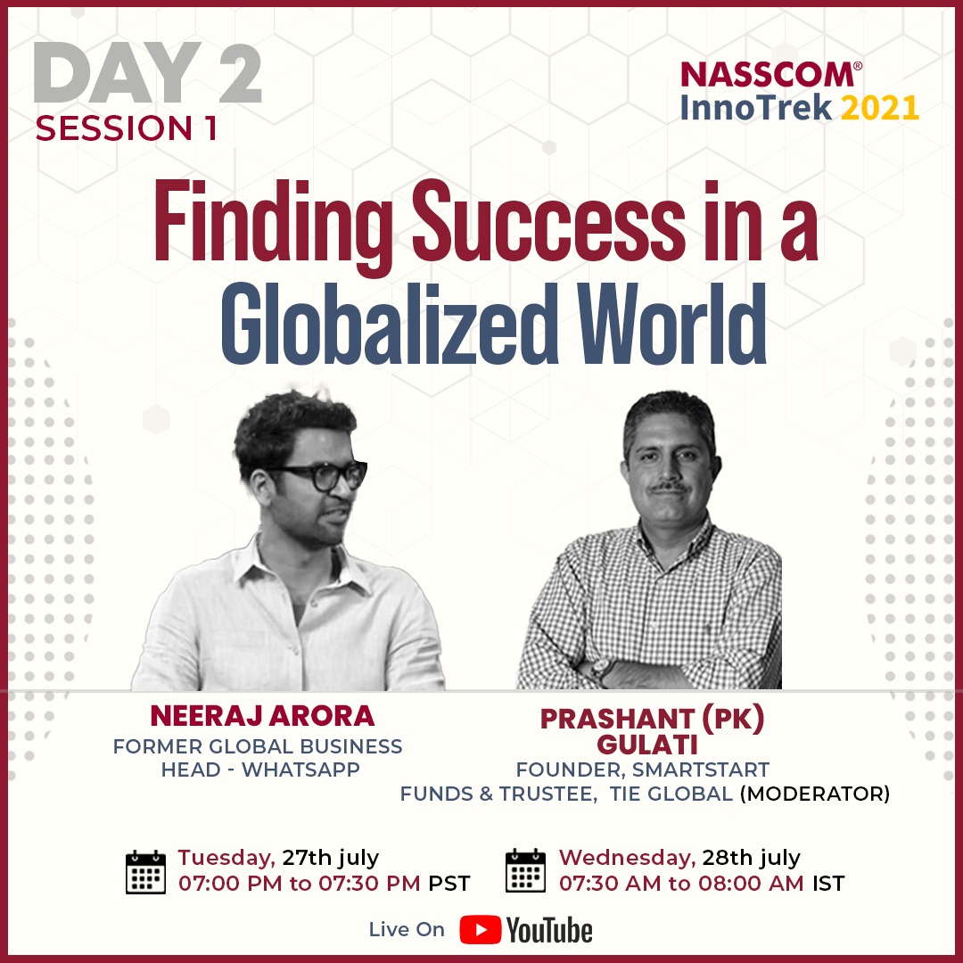 nasscomdeeptech's tweet photo. Are you excited to know everything about finding #success for your #startup in a #globalised world? Tune in to find out 🤩 https://t.co/wzzk3xdoS8?
NASSCOM #Innotrek2021, Day 2, Session 1 is starting soon 🌞
#IndiaProductified #Innotrek #DeepTech #startups #India
#USA https://t.co/1tbwBksjO0