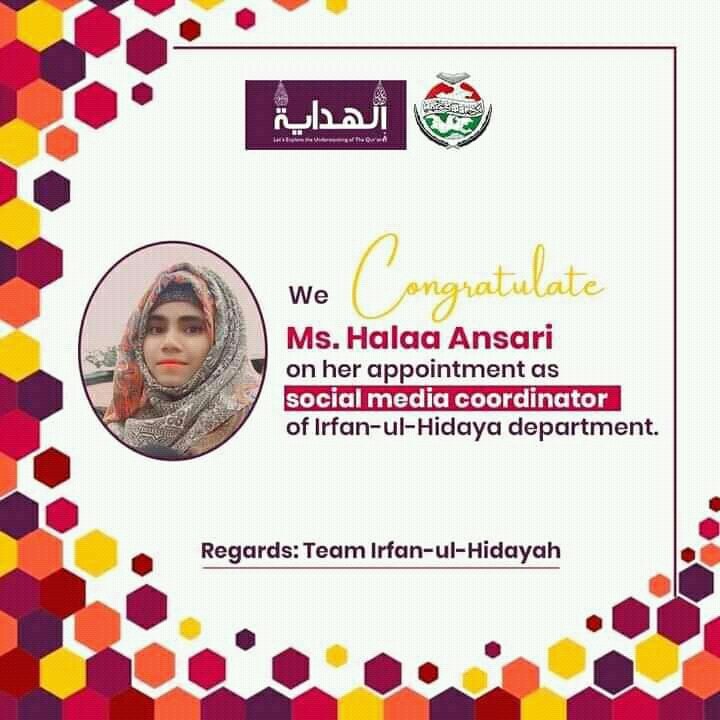 AnsariHalaa's tweet image. Thankyou so much @MinhajSisMWL for giving me this opportunity to serve The Mustafvi Mission. I will try to fulfill my all responsibilities. Inshallah 
#Halaa_HS