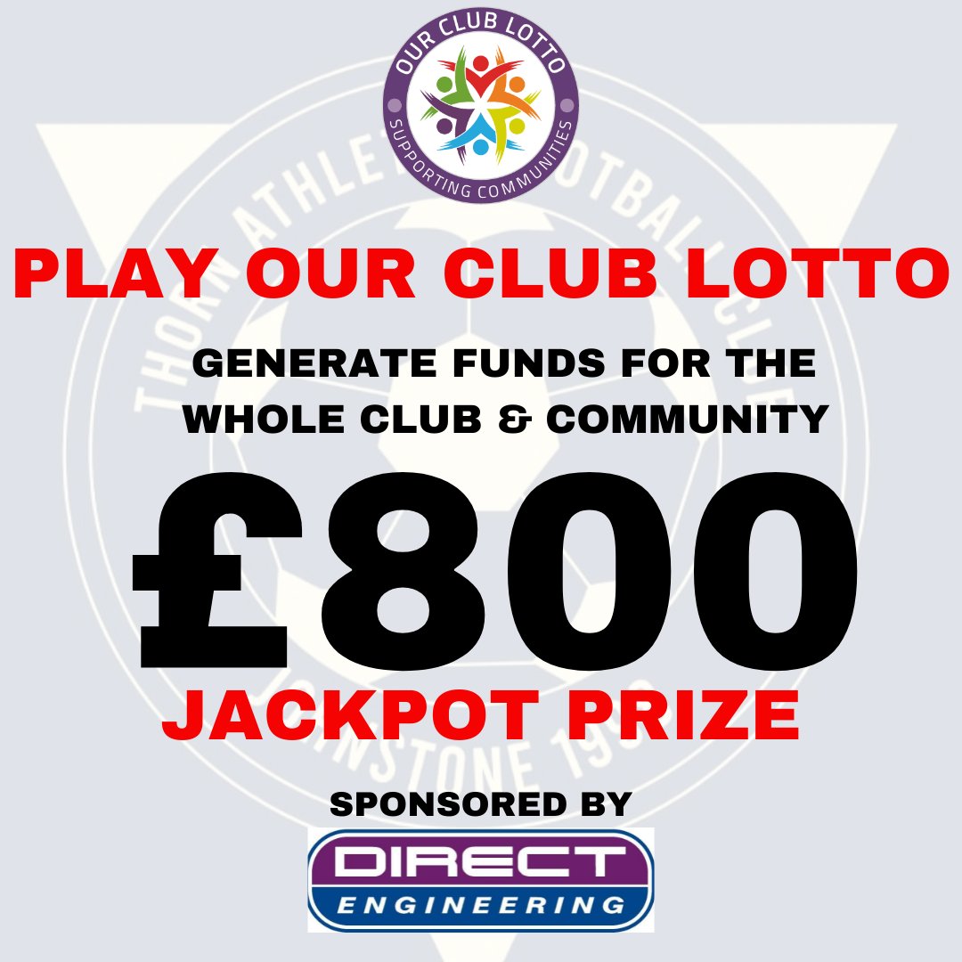 JACKPOT LOOKING GR-EIGHT ||

What a huge week for our club development lotto as the jackpot hits a hefty £800.

Our lotto is licensed by Renfrewshire Council, sponsored by Direct Engineering and we are a registered charity in Scotland.

Clivk to play ⬇️

ourclublotto.co.uk/play/thornathl…