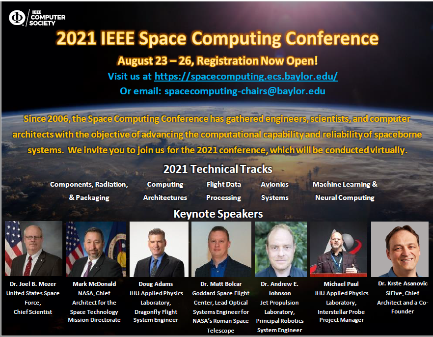 SpaceComputing's tweet image. Our conference is coming up! Link: spacecomputing.ecs.baylor.edu/Home.php