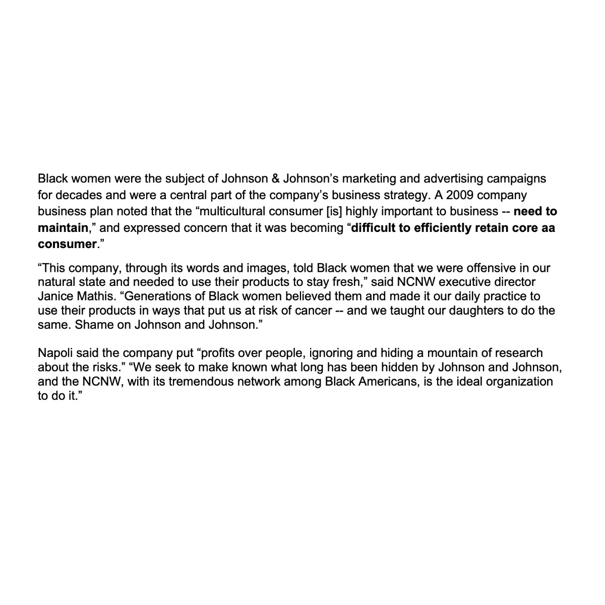 NEWS ALERT: Black women were the subject of marketing campaigns for Johnson &amp; Johnson’s talcum-based baby powder for decades, despite links to ovarian cancers. <a href="/AttorneyCrump/">Ben Crump</a> and @PaulJNapoli announced the filing of a lawsuit against Johnson &amp; Johnson on behalf of <a href="/NCNWHQ/">NCNW Headquarters</a>.