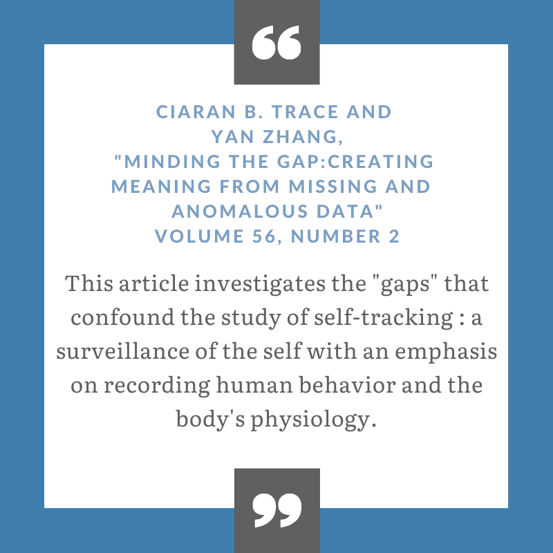 Yan Zhang and I&amp;C co-editor Ciaran Trace, both faculty members <a href="/UTiSchool/">School of Information - UT Austin</a>, investigate the macro-, meso-, and microlevel "gaps" that confound the study of personal surveillance in their new article "Minding the Gap" available now: muse.jhu.edu/article/797392