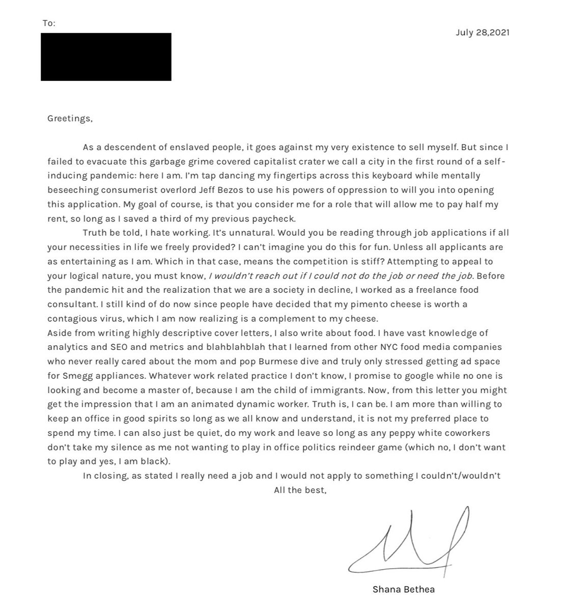 emefa_xyz's tweet photo. My roommate wrote the most entertaining cover letter I’ve ever seen. https://t.co/XYcTu4UzCN