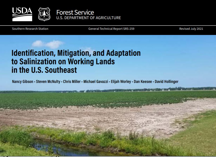 usfs_srs's tweet photo. Sea levels are rising, which means coastal soils are getting salty. A #RecentPublication describes the impacts of salinization & includes adaptation for keeping coastal land productive. Led by #SoutheastClimateHub @USDAClimateHubs https://t.co/iL8rqGBRco https://t.co/Hmt5zJV1aZ