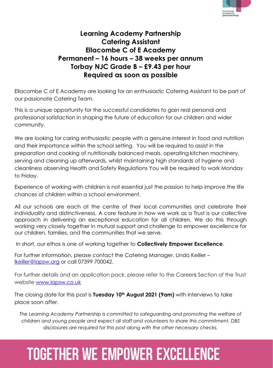 Come and join our Amazing catering team 🤩 <a href="/LAPacademies/">LAP</a> @EllacombeLAP