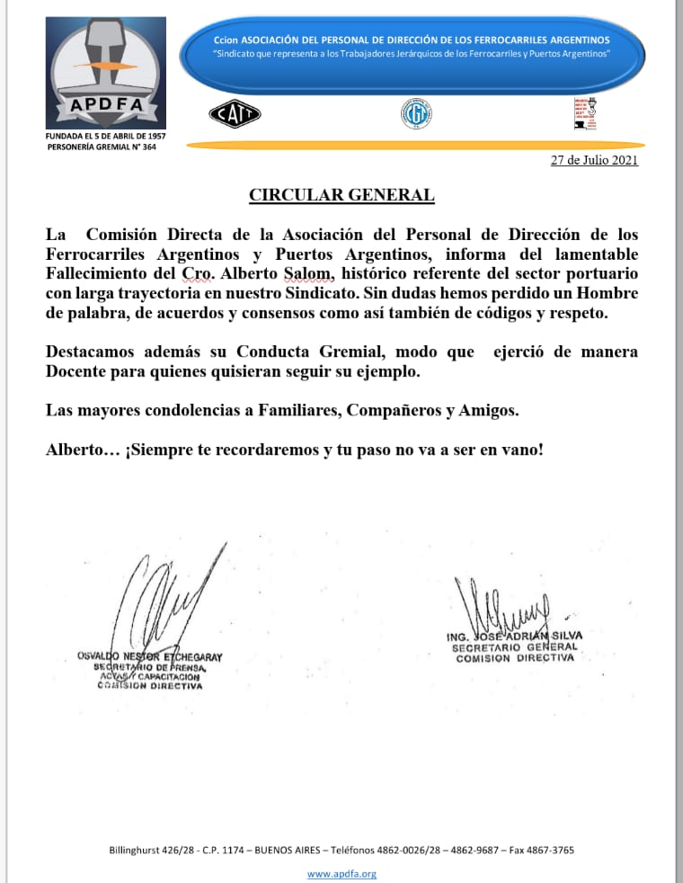 apdfanacional's tweet photo. Secretaría de Prensa, Actas y Capacitación: 
Despedimos al histórico compañero Alberto Salón, ex miembro de Comisión Directiva.
@FeMPINRA https://t.co/mGNwAvOvXA