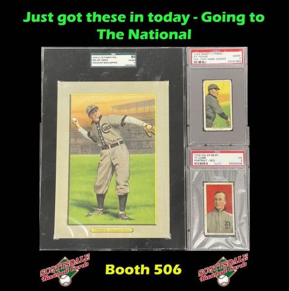 Teamsets4u's tweet photo. These will be for sale at Booth 506. Stop by and see. @nsccshow @psacard @sgcgrading #TyCobb #t206 #t206cards #t206polarbear #t3 #joetinker #cyyoung #tradingcards #authentic #authentication #collecting
#TheNational #nscc21 #nscc #nsccshow https://t.co/JC5R7v5Vy3