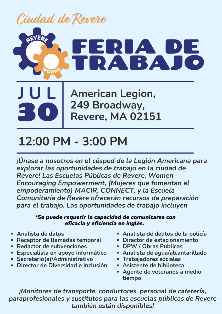 Revere311's tweet photo. Join us this Friday at the @RevereWorks Job Fair! RSVP here: https://t.co/RsdGhg00XO 🧑‍🏭🧑‍⚕️👷‍♂️👨‍💼 https://t.co/WdpAhOhzJR
