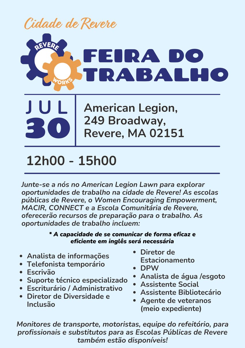 Revere311's tweet photo. Join us this Friday at the @RevereWorks Job Fair! RSVP here: https://t.co/RsdGhg00XO 🧑‍🏭🧑‍⚕️👷‍♂️👨‍💼 https://t.co/WdpAhOhzJR