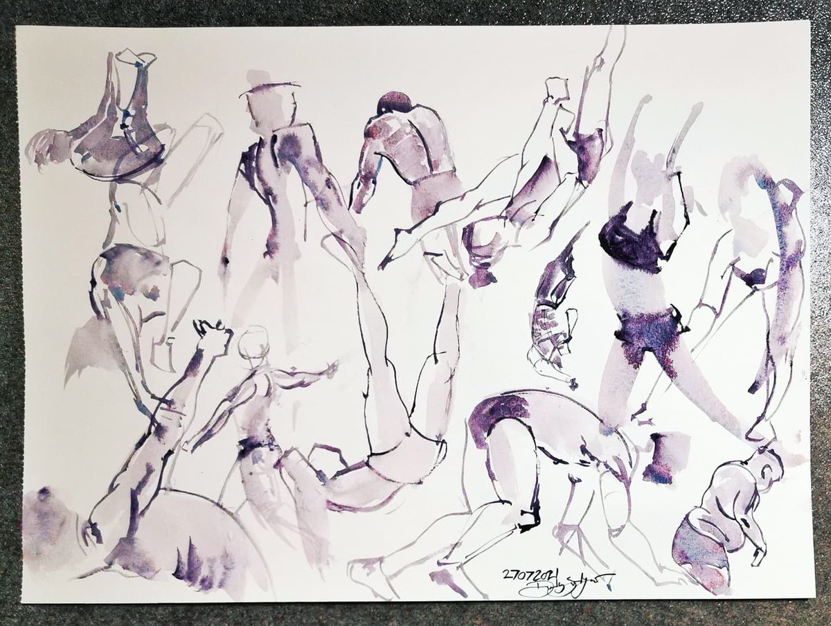 BigDudley's tweet photo. Some quick figure doodles. These are literally the first marks I've put to paper after 14 or 15 months of nothing. It feels awkward, but they're not as bad as I expected. https://t.co/Lepg9PPVIt