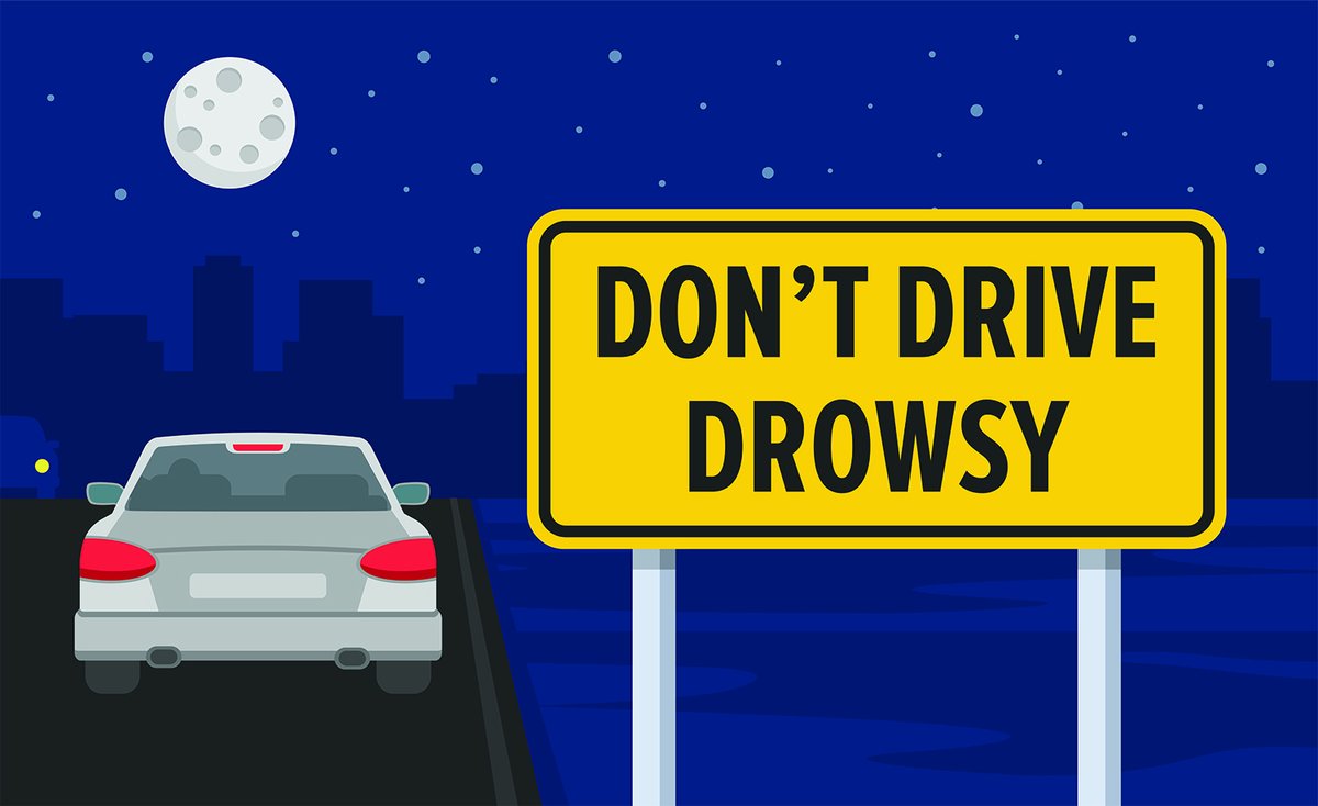 NavalSafetyCmd's tweet image. Simple signs of drowsy driving:
- Yawning or blinking frequently
- Difficulty remembering the past few miles driven
- Missing your exit
- Drifting from your lane
- Hitting a rumble strip on the side of the road

#GetEnoughRest #TakeBreaks #StopTheRush #YouAreTheKey
