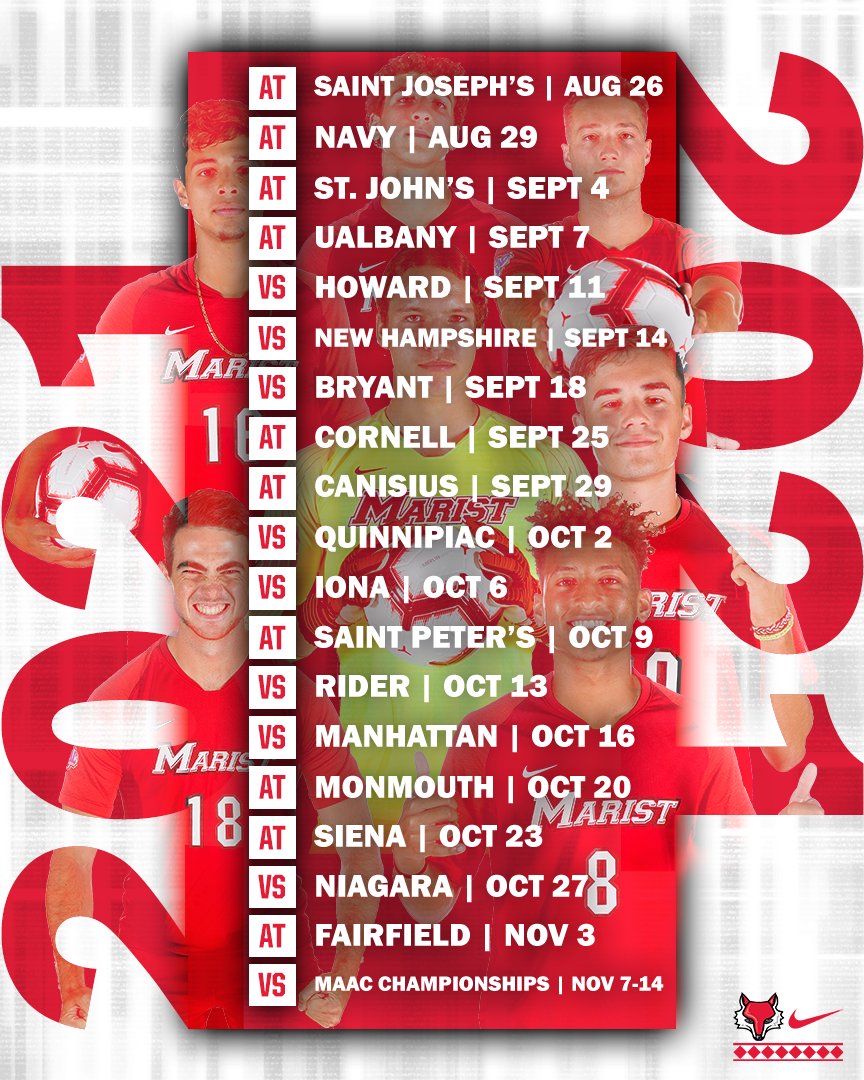 MaristMensSoc's tweet photo. ICYMI: Our 2021 schedule is HERE!!!!

Looking forward to getting back on the pitch and getting to work! 💪💪💪 #GoRedFoxes https://t.co/yVli3uLOpG