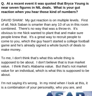 Ross Dellenger on Twitter: "David Shaw’s full answer to this question