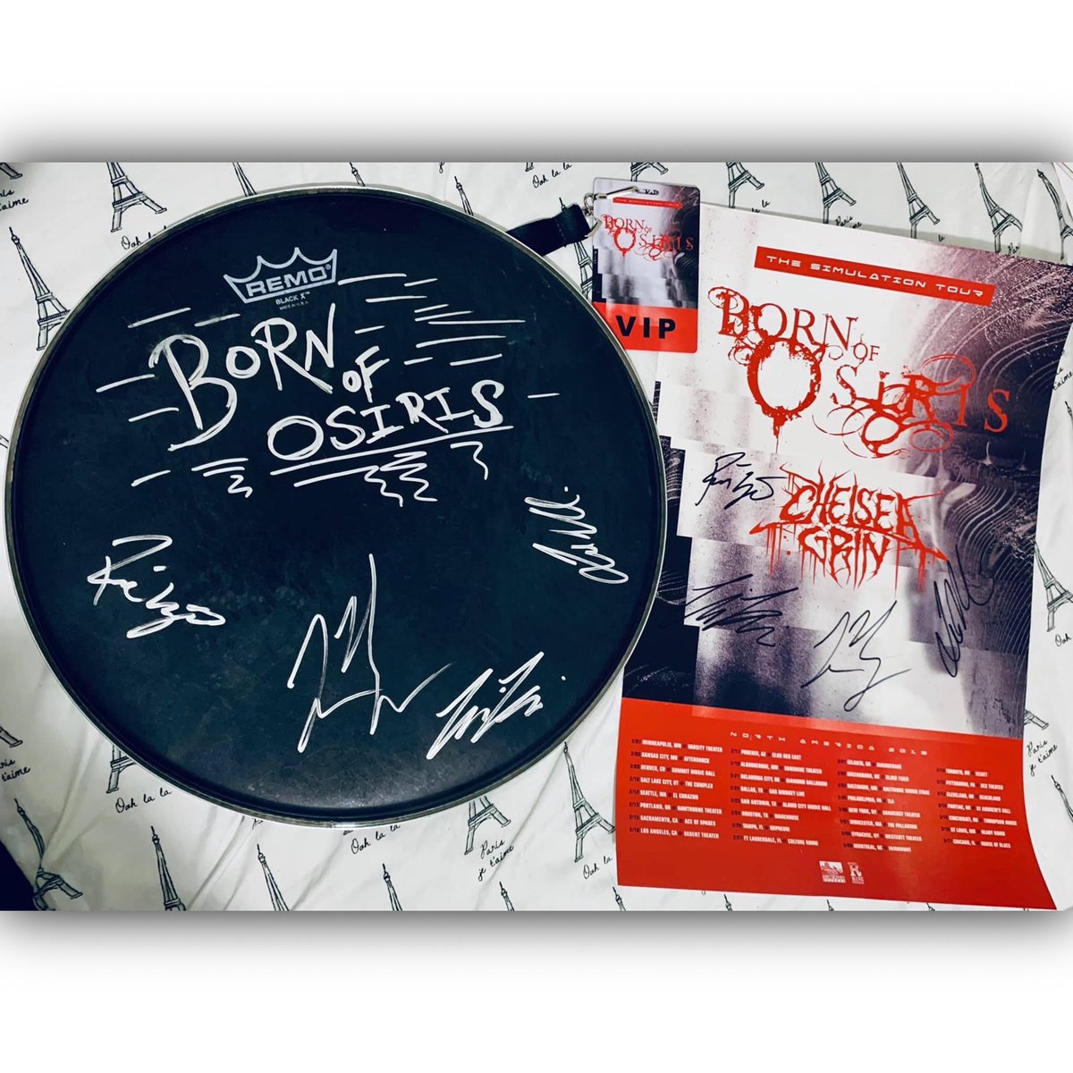 rachelerotika's tweet photo. Drumhead and poster signed by @BOOOfficial added to my music collection. @BmoreSoundstage 3/3/2019. @Ronniecanizaro @JosephBoy @LeeOsiris @nicksrossi #baltimoresoundstage #boo #bornofosiris #progressivemetalcore #djent #djentmetal #deathcore #deathcoreband #thesimulationtour https://t.co/qmVZLXWRrQ