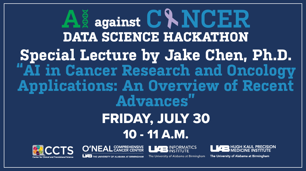 Interested in AI in Cancer Research? Join us for a special lecture with <a href="/jakechen1/">Jake Chen</a> for an overview of recent advances. #AIAgainstCancer

Register here uab.zoom.us/meeting/regist…
