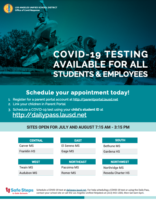 LASchoolsEast's tweet photo. COVID-19 Testing available for students &amp; employees at El Sereno MS &amp; Gage MS 
Visit: https://t.co/6uRyTn9bbS
Prueba COVID-19 disponible para todos los estudiantes y empleados en El Sereno MS y Gage MS
Visita: https://t.co/6uRyTn9bbS
Download flyers @ https://t.co/WspqG8ghR4 https://t.co/JA9nDrCMLK