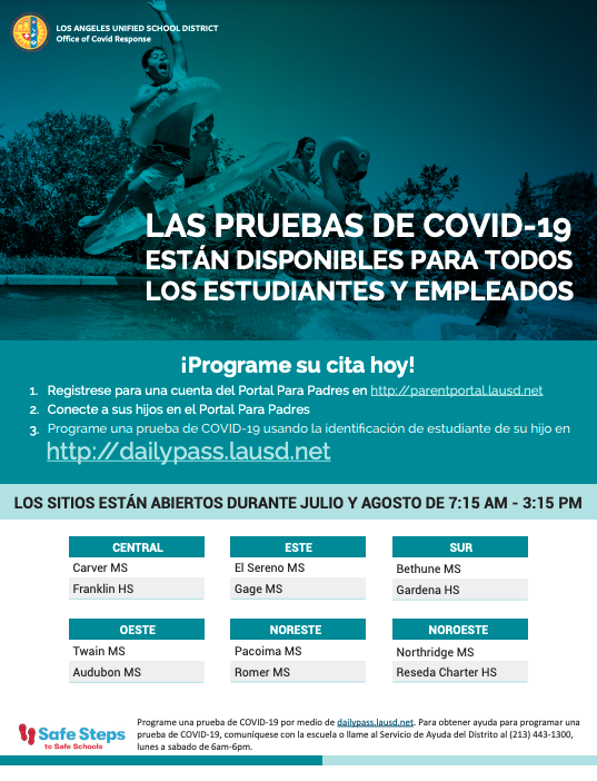 LASchoolsEast's tweet photo. COVID-19 Testing available for students &amp; employees at El Sereno MS &amp; Gage MS 
Visit: https://t.co/6uRyTn9bbS
Prueba COVID-19 disponible para todos los estudiantes y empleados en El Sereno MS y Gage MS
Visita: https://t.co/6uRyTn9bbS
Download flyers @ https://t.co/WspqG8ghR4 https://t.co/JA9nDrCMLK