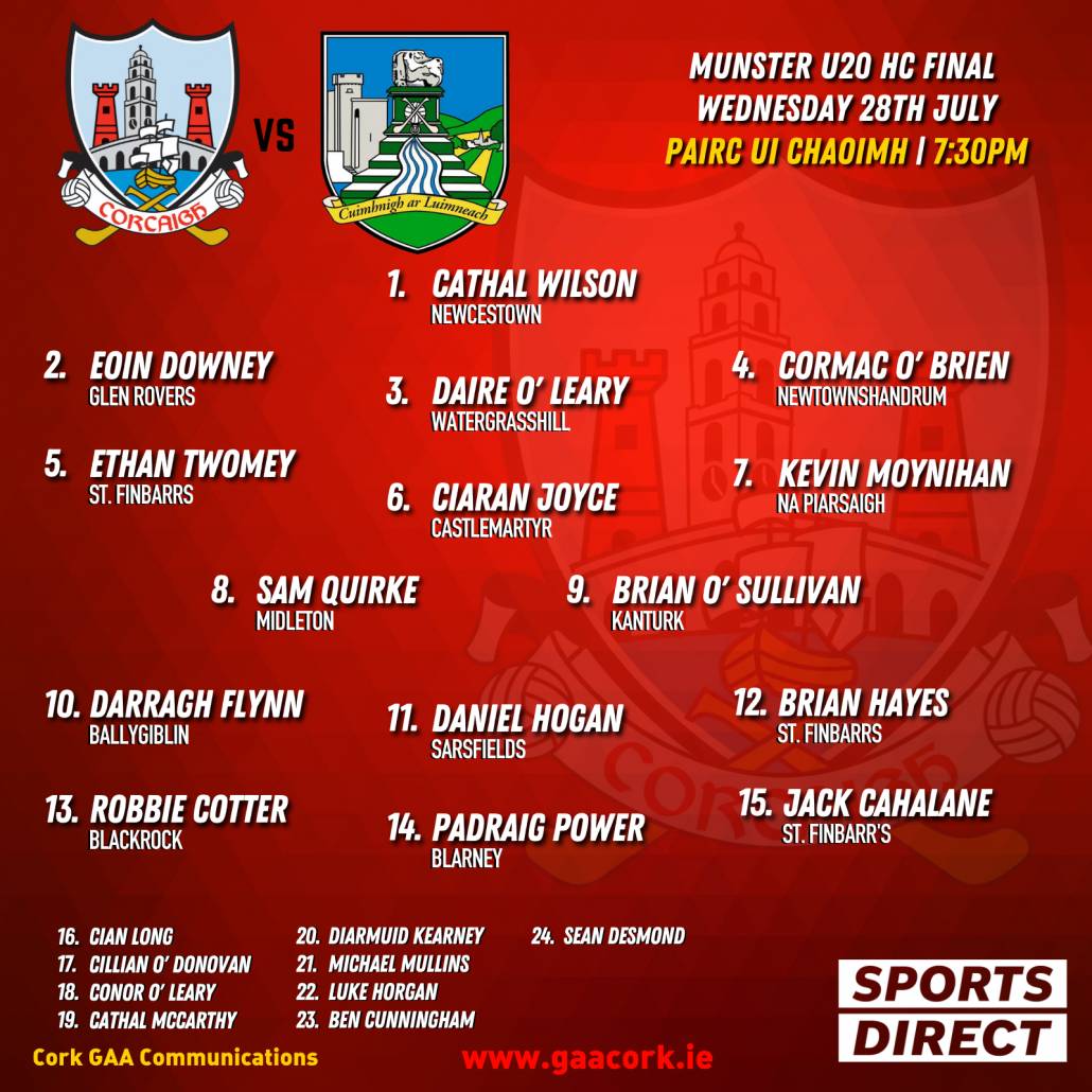 Cork GAA on Twitter "Cork u20 team to play Limerick in the final on