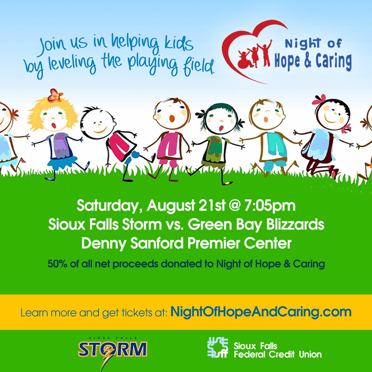 Mark your calendar for the Annual Night of Hope &amp; Caring Storm Football Game on August 21st!

Get tickets &amp; learn more here: NightOfHopeAndCaring.com

#GivingBack #SiouxFallsFedDifference