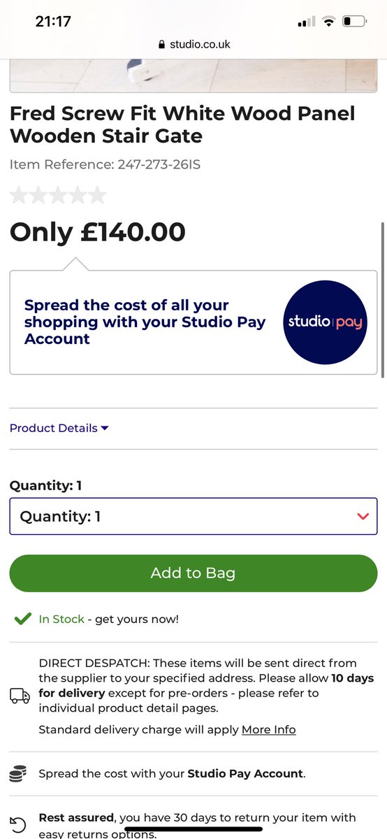 KerriLGibbons's tweet photo. @studio_co_uk At this present time your website states it is in stock and still an expected delivery date of 10 days?!?! What’s going on studio?!? Awful service!!!! https://t.co/SSUHptPN8o