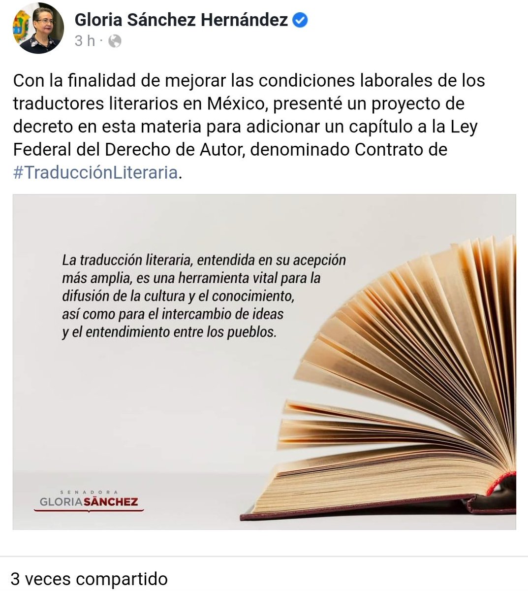 Estoy muy contento

Hace 2 años se acercó a mi firma la primera asociación de traductores mexicanos. El objetivo era mejorar sus condiciones  económicas para este sector cultural tan importante y tan precarizado

Hoy se presenta el trabajo conjunto en una iniciativa del Senado❤