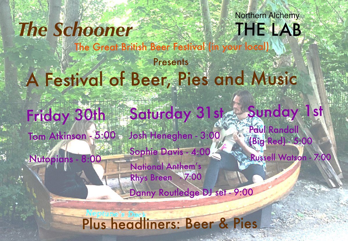 Beer

Pies

Live music

This weekend at the Schooner

<a href="/gbbf/">The Great British Beer Festival</a>