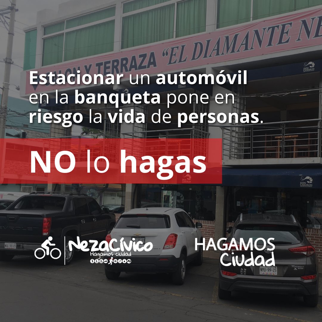 NezaCivico's tweet photo. Obstruir una banqueta es atentar contra la vida de peatones, es atentar contra la vida humana. 

No lo hagas. 
#HagamosCiudad https://t.co/oSl55ANdxX