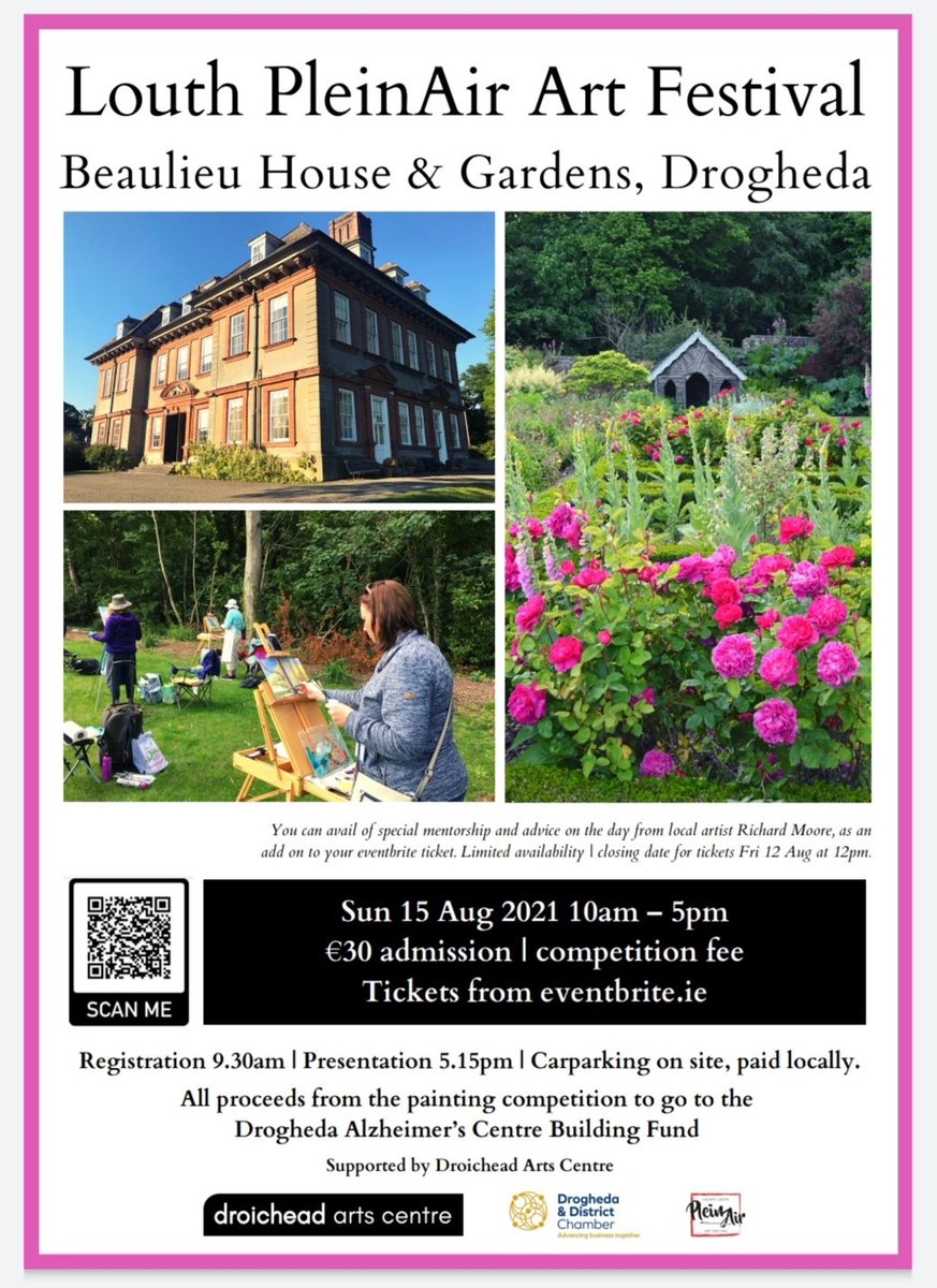 MonasterboiceTT's tweet photo. Calling all artists. Paint for the day in stunning @Beaulieu_House and raise funds for Drogheda Alzheimer's Tredagh Lodge. See Eventbrite for tickets #LouthChat #PleinArt #Alzheimers #Art  @Louthchat @Droichead_Arts https://t.co/6sQgS1LaxF